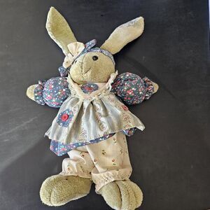 Vintage Style Patchwork Bunny Plush Cottagecore Easter Decor Floral Rag Doll